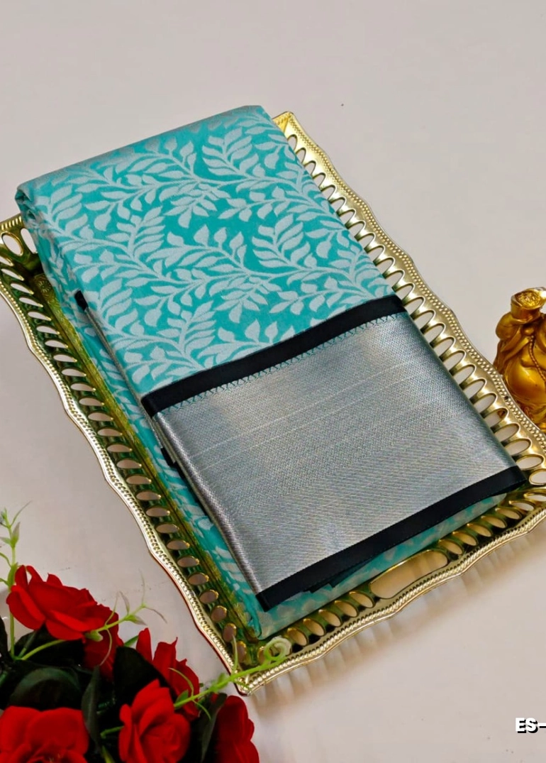tuquoise - Bridal silk gold silvar and copper zari weave and wedding art silk sarees